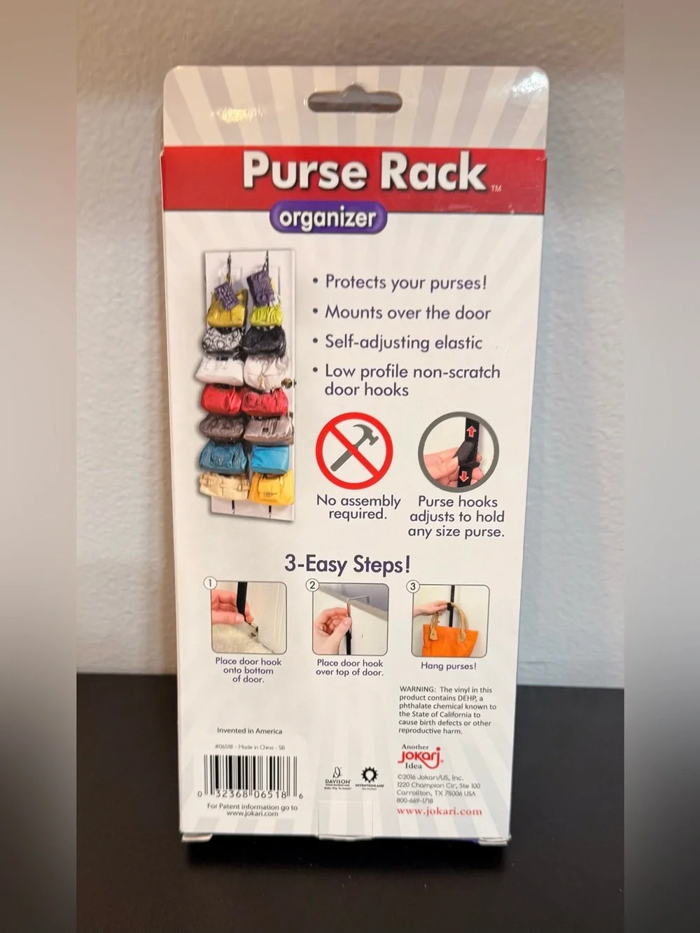 Jokari  Organizer Over-the-Door Hanging Purse Storage - Purple Hold 16 purse